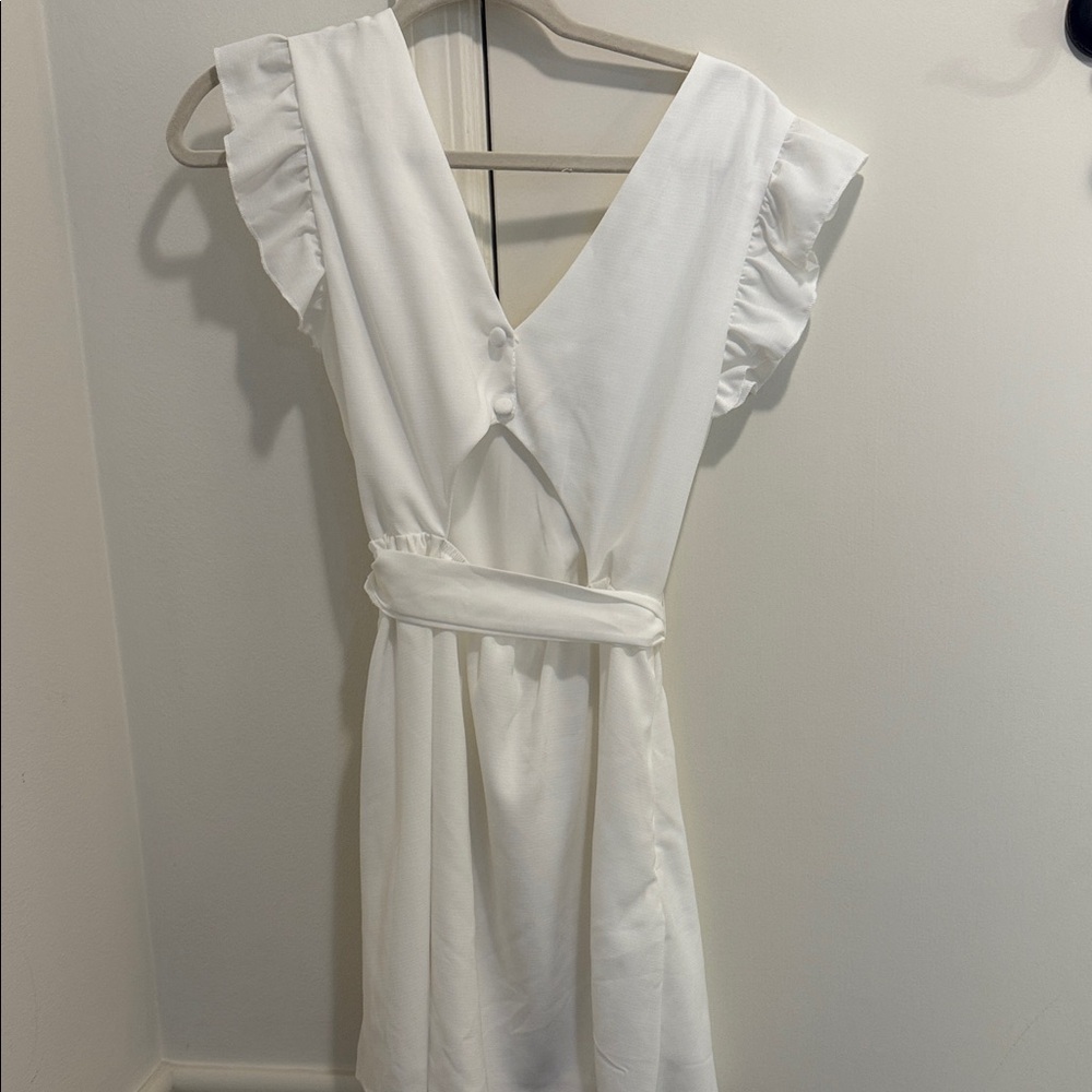 White Ruffle Sleeve Dress